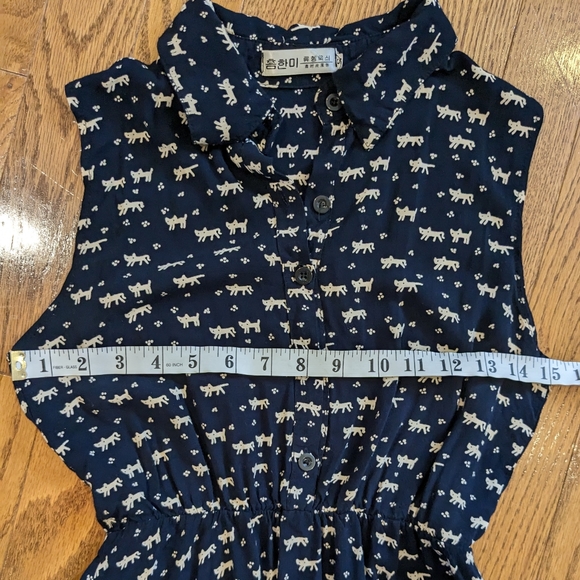 Korean Brand Dark Navy and Cream Cat Print Mini Dress XS - Picture 6 of 7